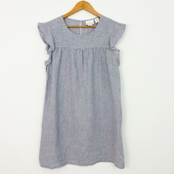 Cynthia Rowley 100% Linen Striped Flutter Sleeve Beachy Shift Dress Size Medium - Picture 3 of 14
